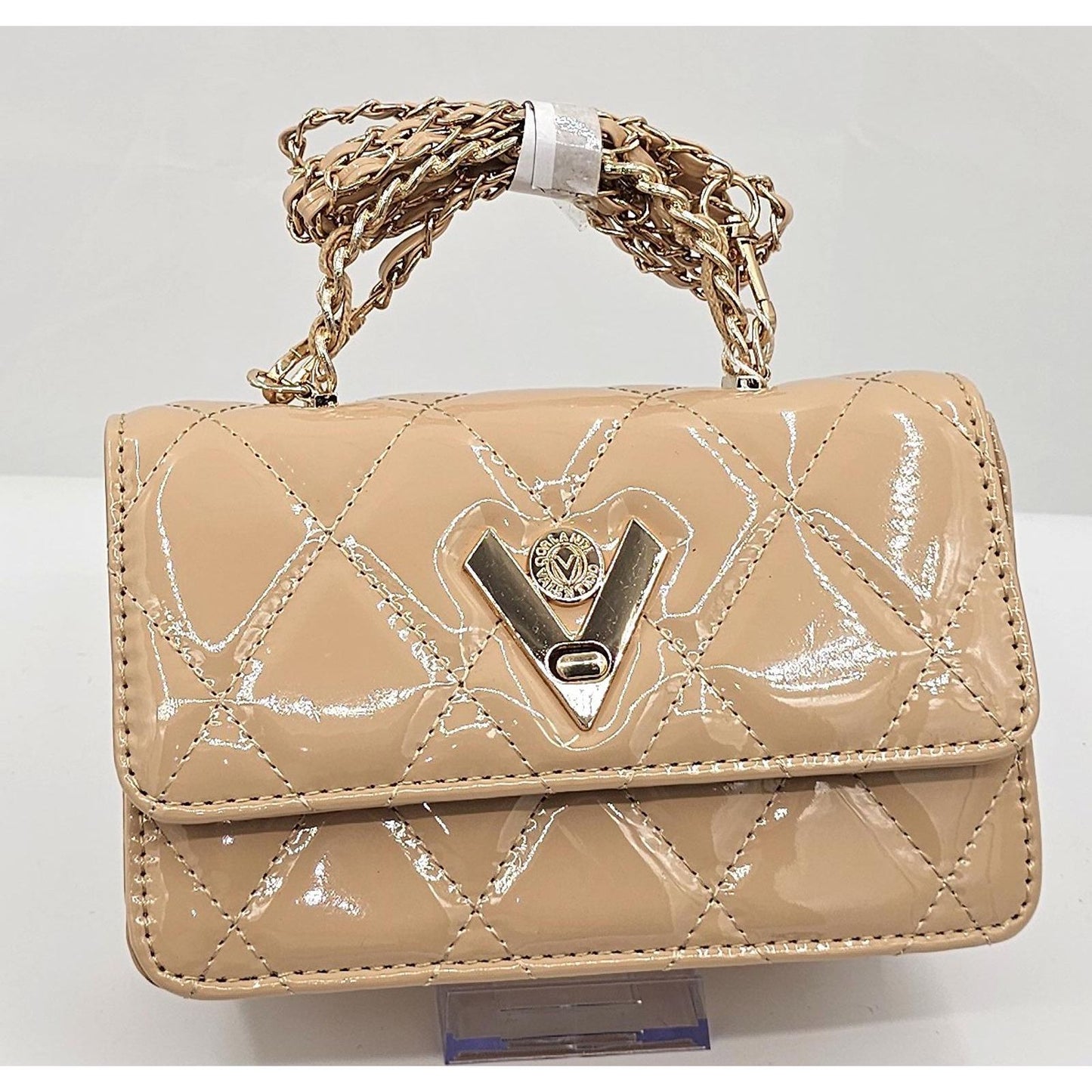 Valentino Orlandi GlossyNude Bag with Chain Strap - Perfect for Your Essentials!