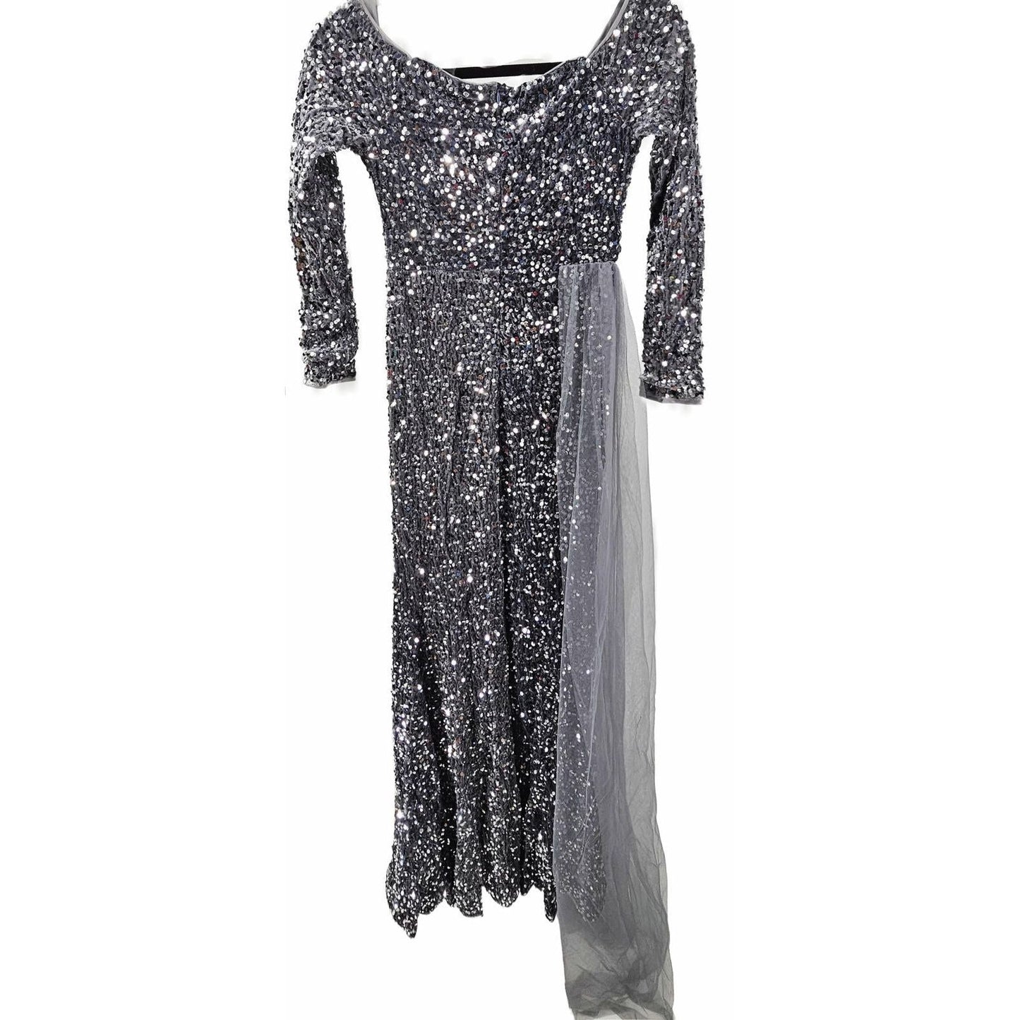 Glamorous Sequin Long Sleeve Dress w Tulle Accent