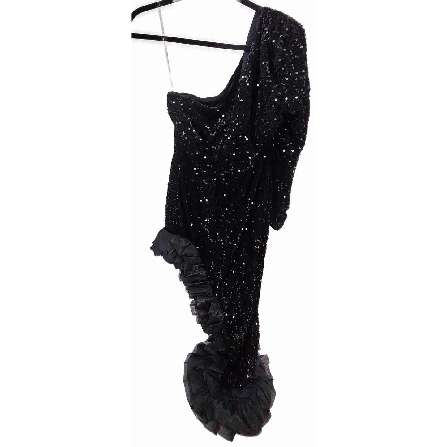 Glamorous One-Shoulder Sequin Dress with Ruffle Hem