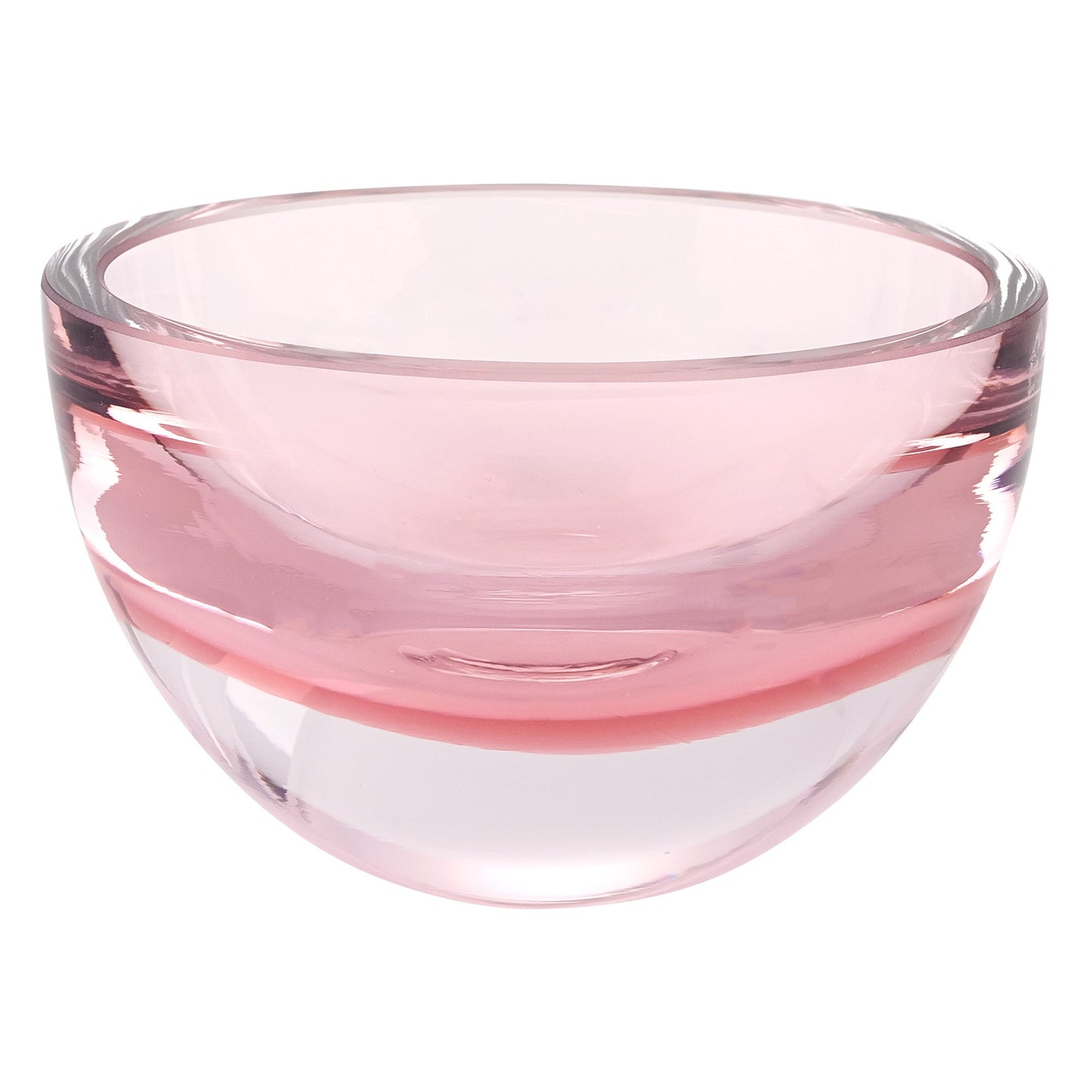 6" Pink Mouth Blown Crystal Thick Walled Bowl-1