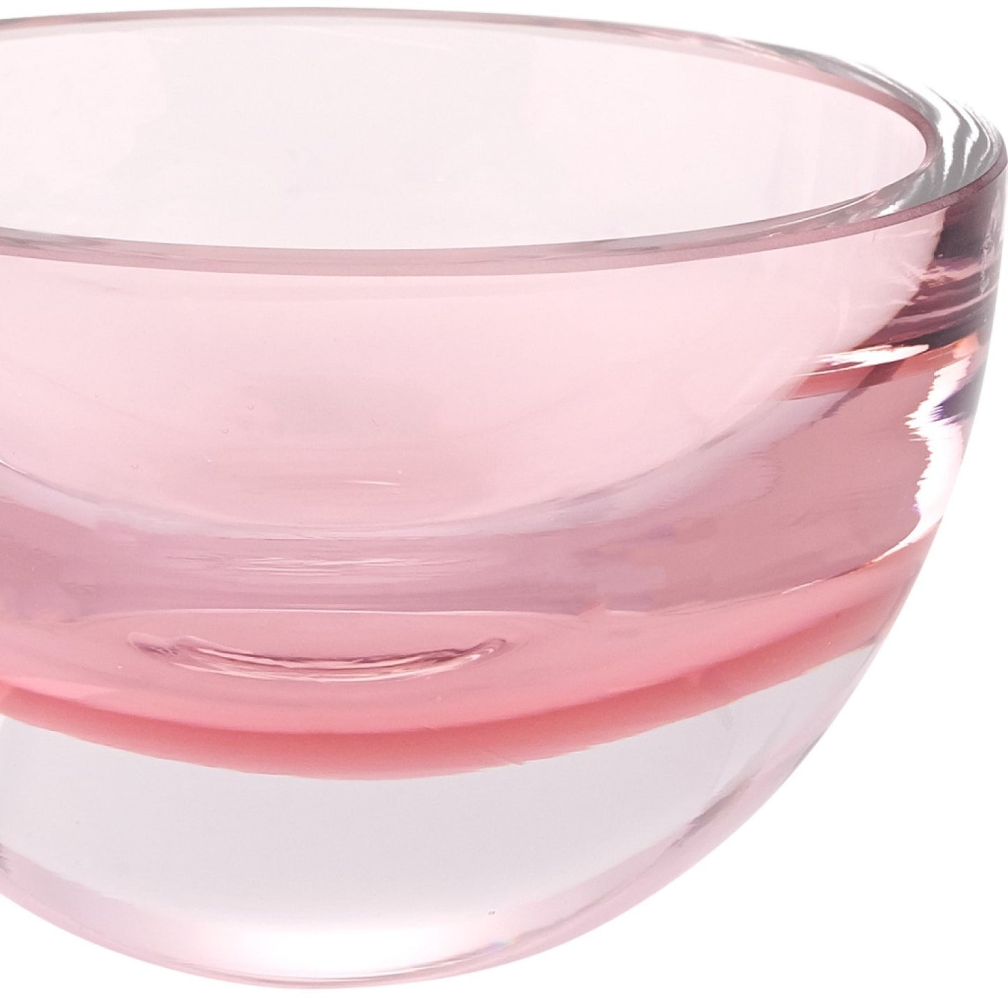 6" Pink Mouth Blown Crystal Thick Walled Bowl-2