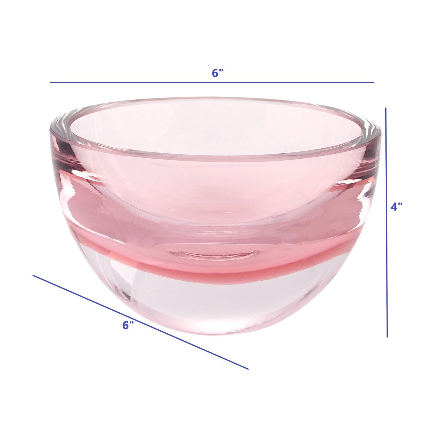 6" Pink Mouth Blown Crystal Thick Walled Bowl-7