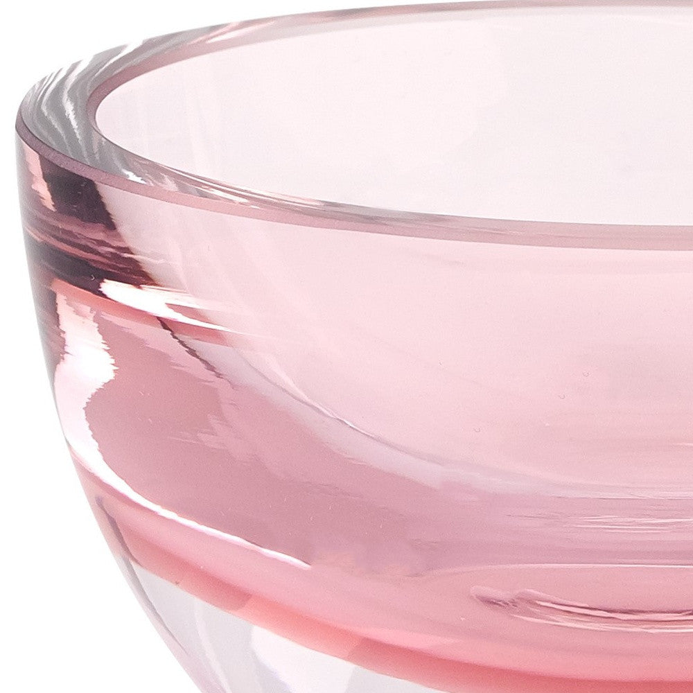 6" Pink Mouth Blown Crystal Thick Walled Bowl-4