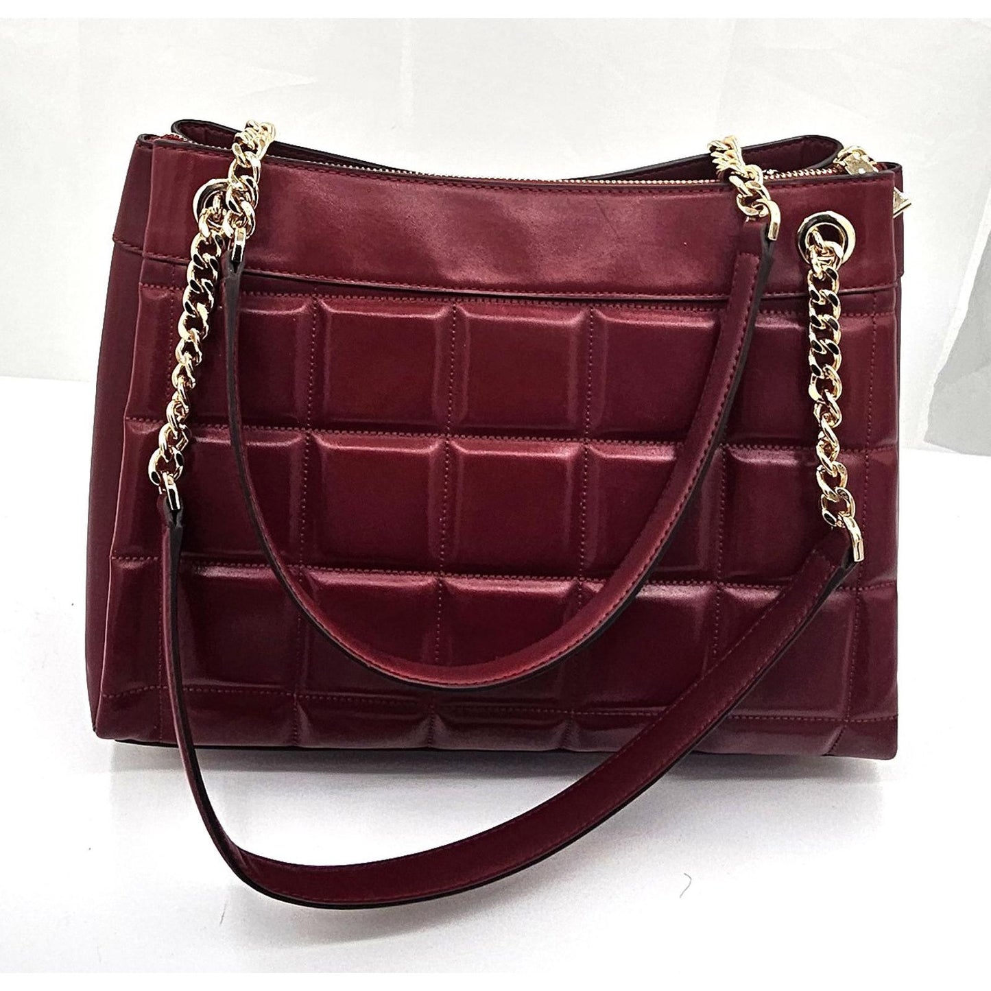 Michael Kors Quilted Burgundy Shoulder Bag with Gold Chain Strap
