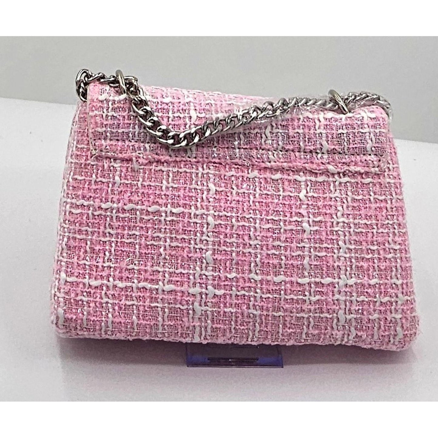 Badgley Mischka Chic Pink Tweed Shoulder Bag with Chain Strap