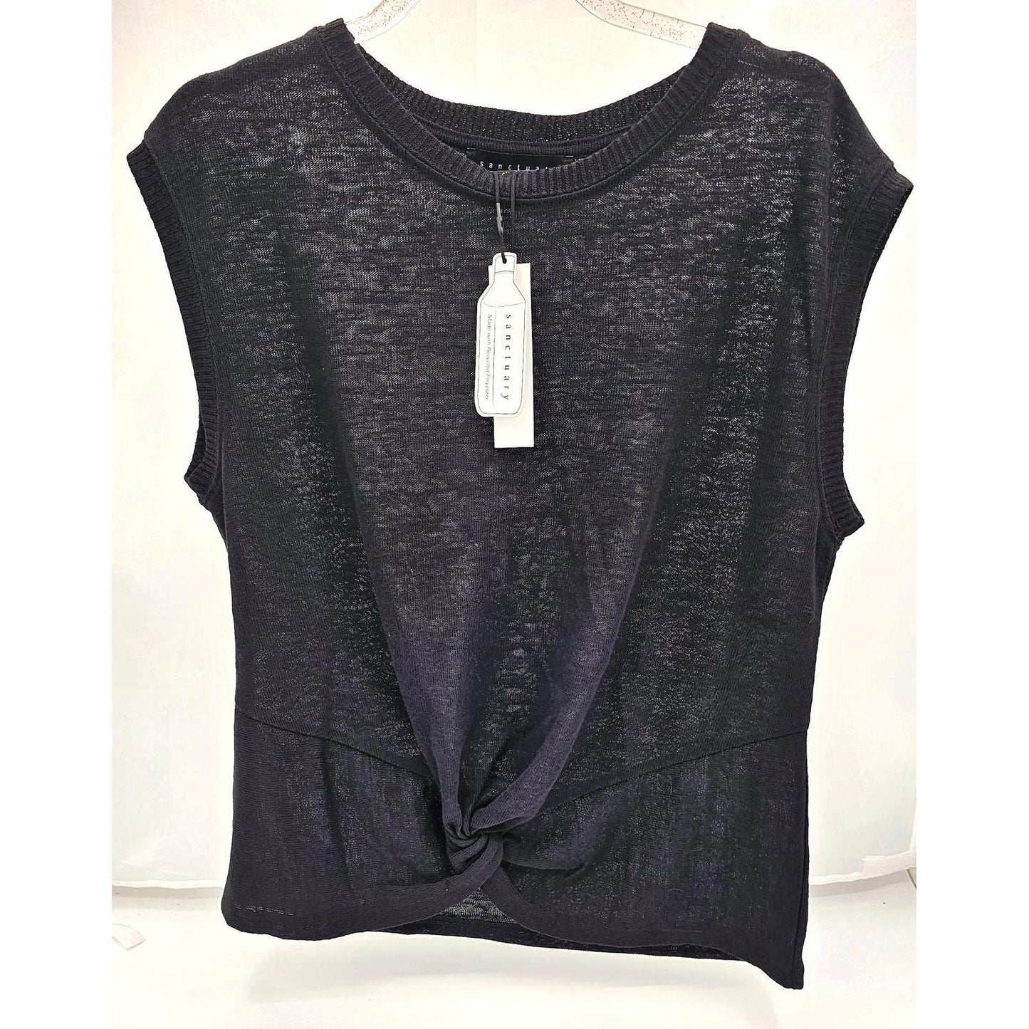 Sanctuary Chic Black Sleeveless T-shirt with Twist Knot Detail/S