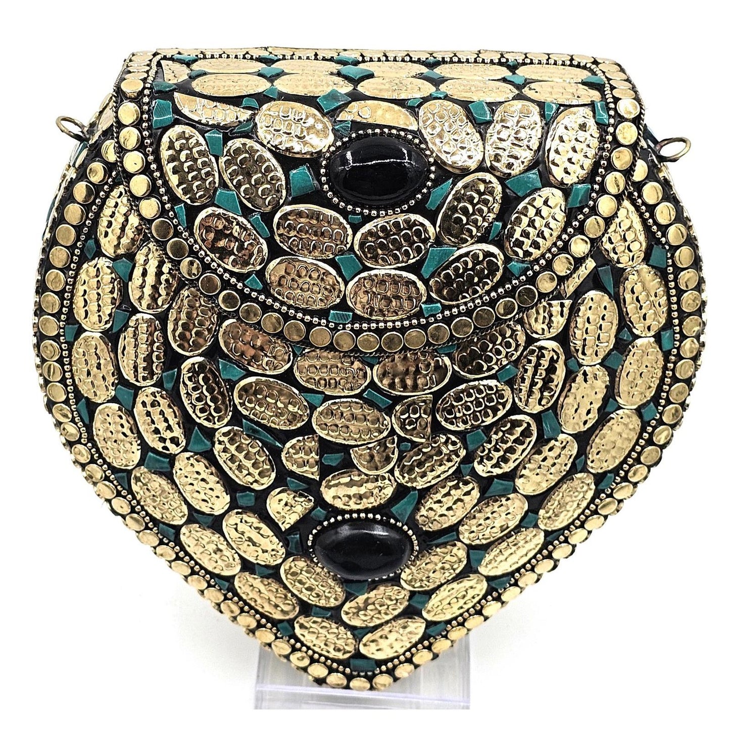Ramla Glamorous Gold-Tone Studded Heart-Shaped Clutch Purse