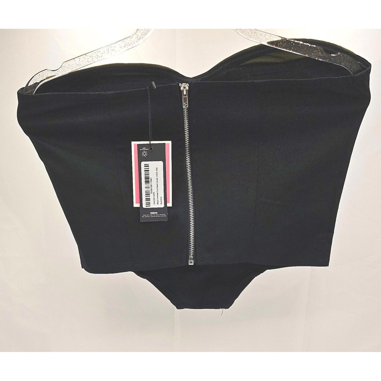 PrettyLittleThing Sassy Black Strapless Corset - Zip Up Your Style!/8