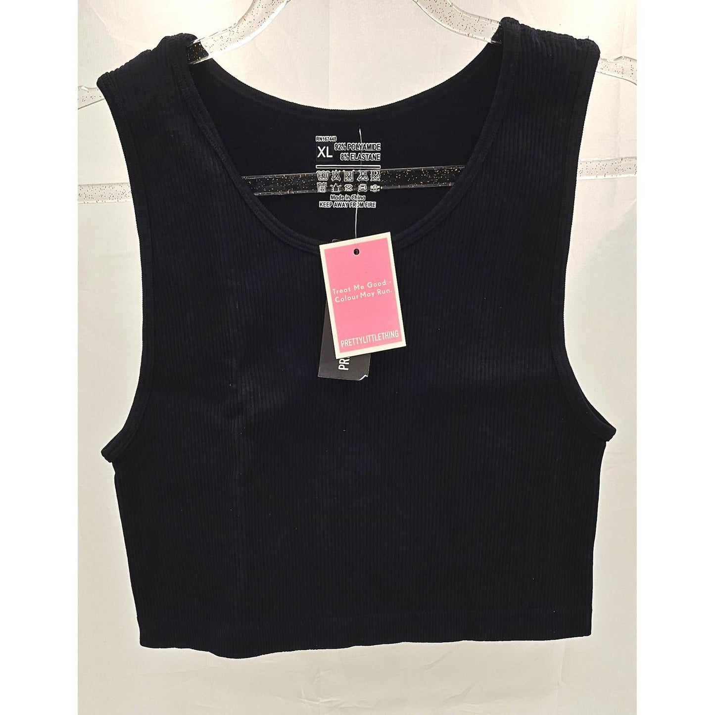 PrettyLittleThing Black Ribbed Crop Tank Top/XL
