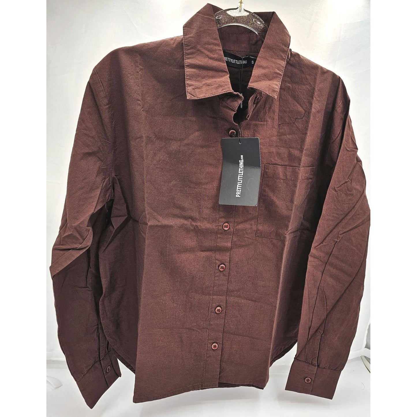 PrettyLittleThing Rent The Runway Men's Long Sleeve Shirt - Chocolate Charm/XS