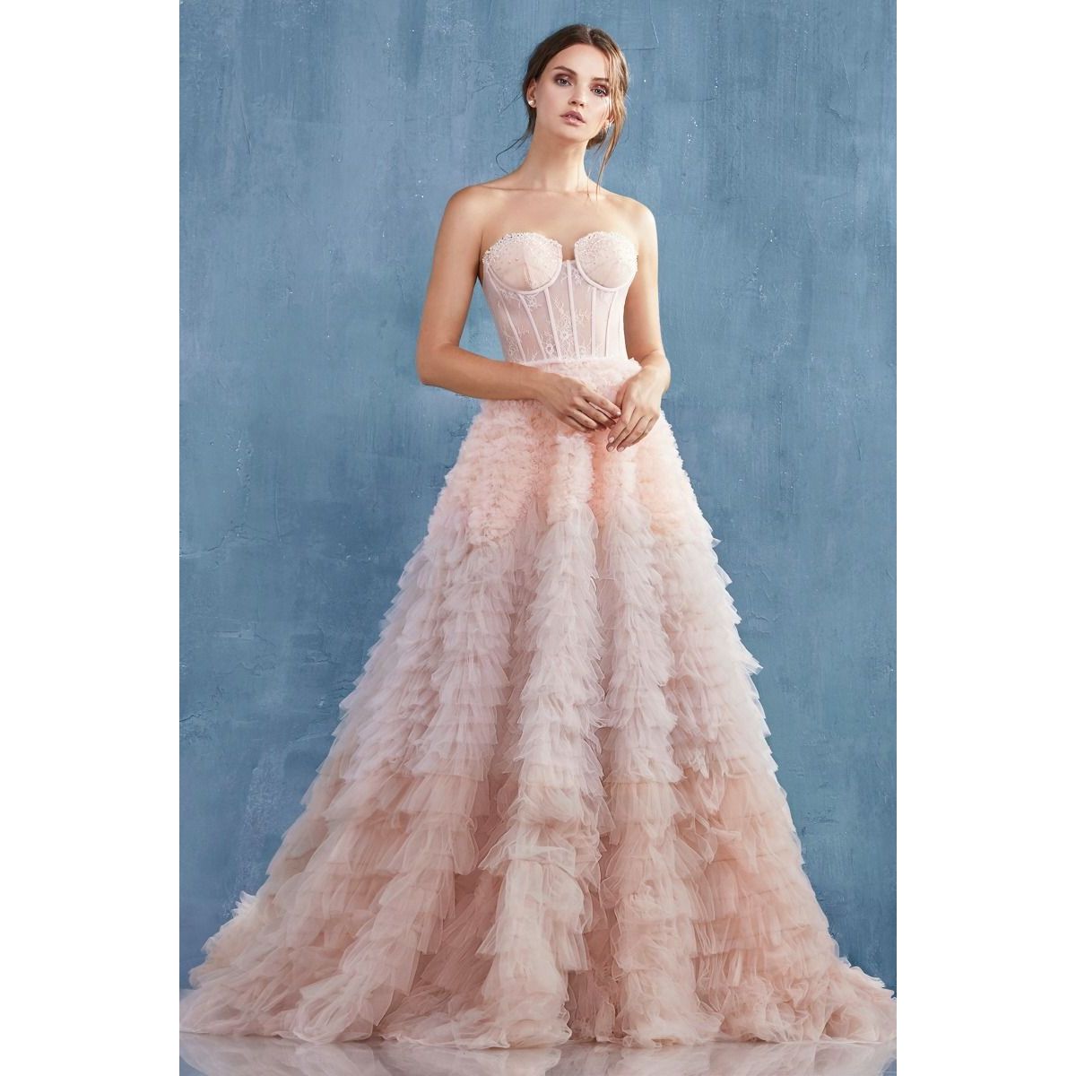 Strapless Ruffled Ombre Eva Ballgown-3