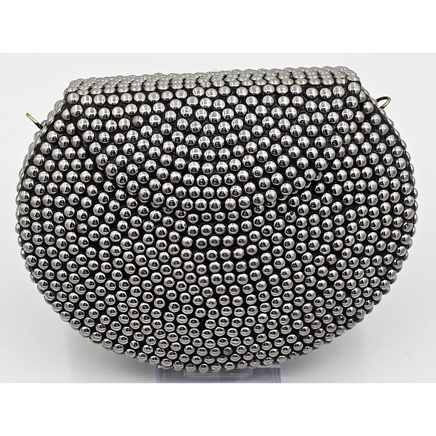Ramla Retro Glam Beaded Silver Evening Clutch