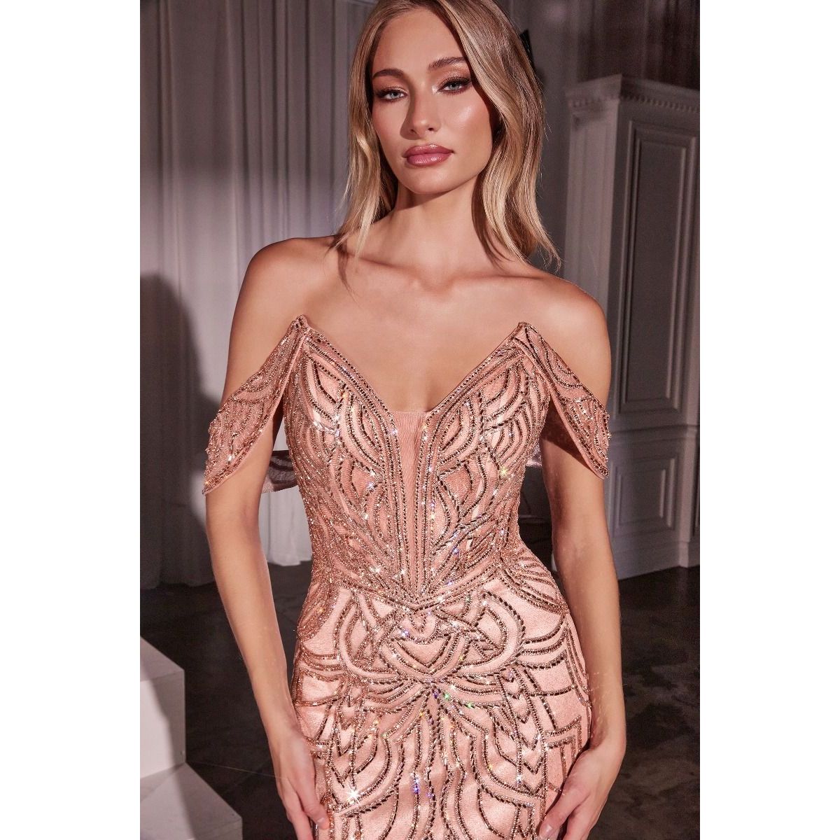 Off The Shoulder Crystal Embellished Gown-2