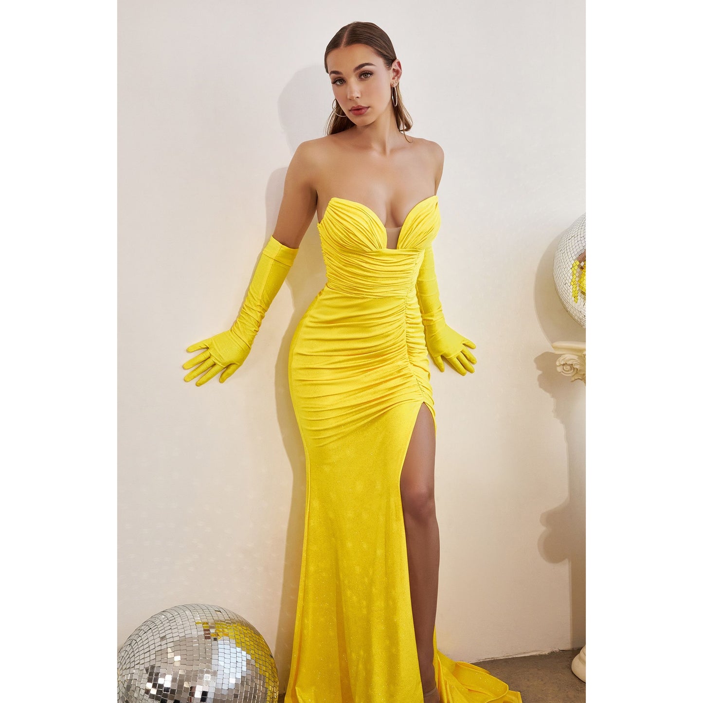 Strapless Glitter Stretch Gown With Gloves-5