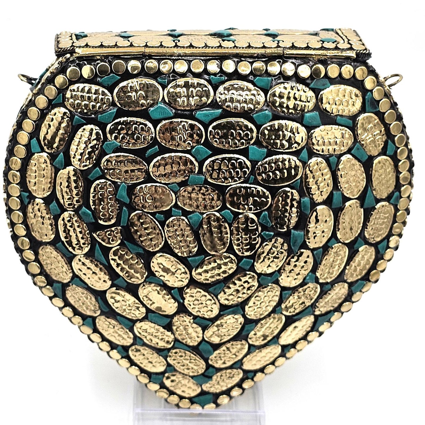 Ramla Glamorous Gold-Tone Studded Heart-Shaped Clutch Purse