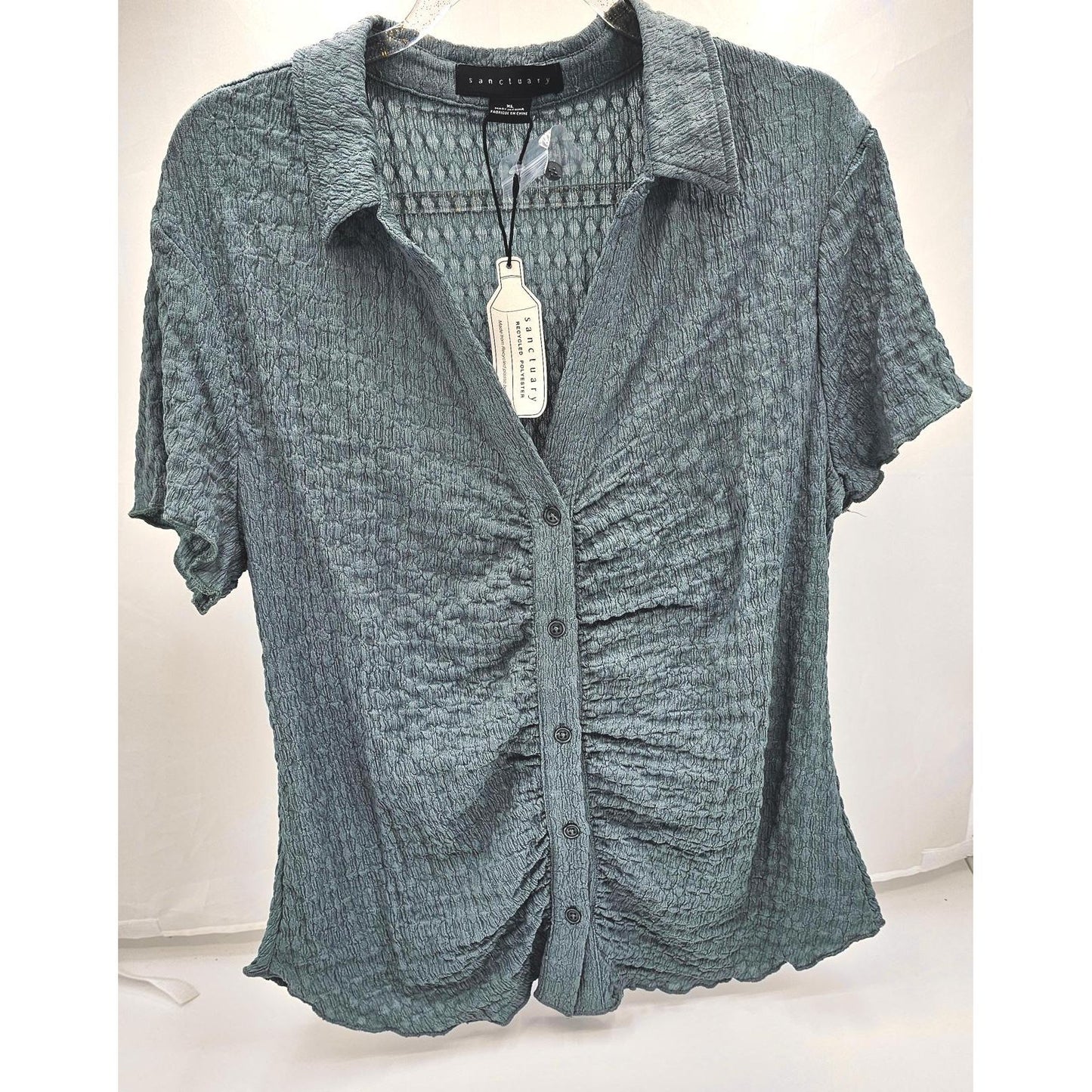 Sanctuary Women's Textured Button-Up Top - Sage Green Charm/XL