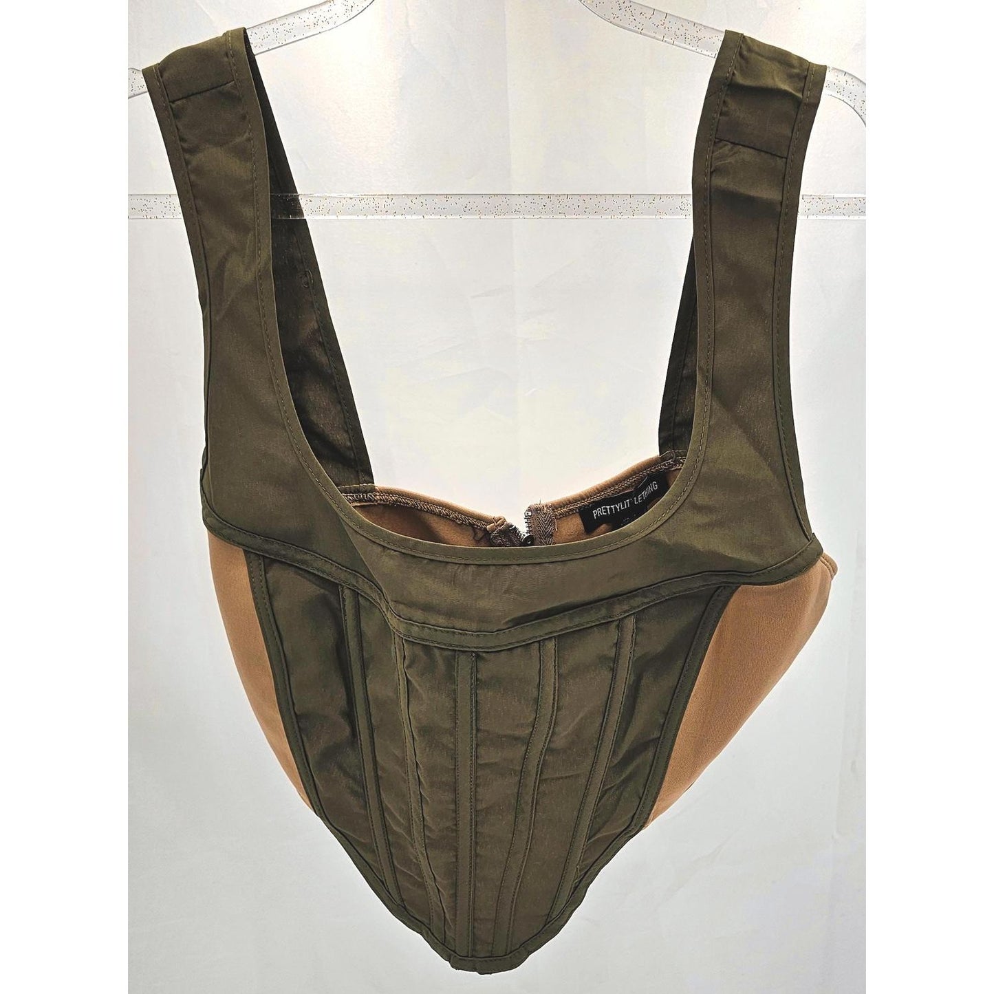 PrettyLittleThing Khaki & Camel Corset Crop Top/14