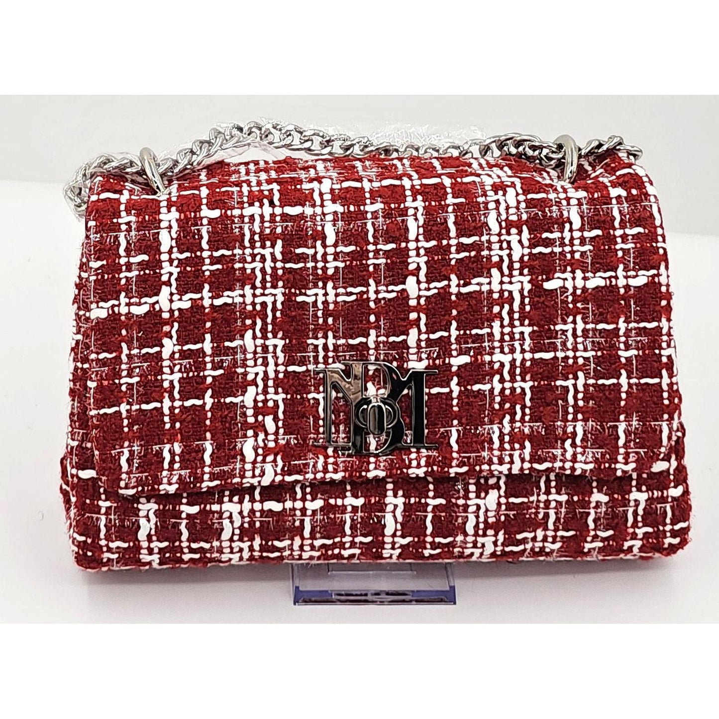 Badgley Mischka Chic Red & White Tweed Shoulder Bag