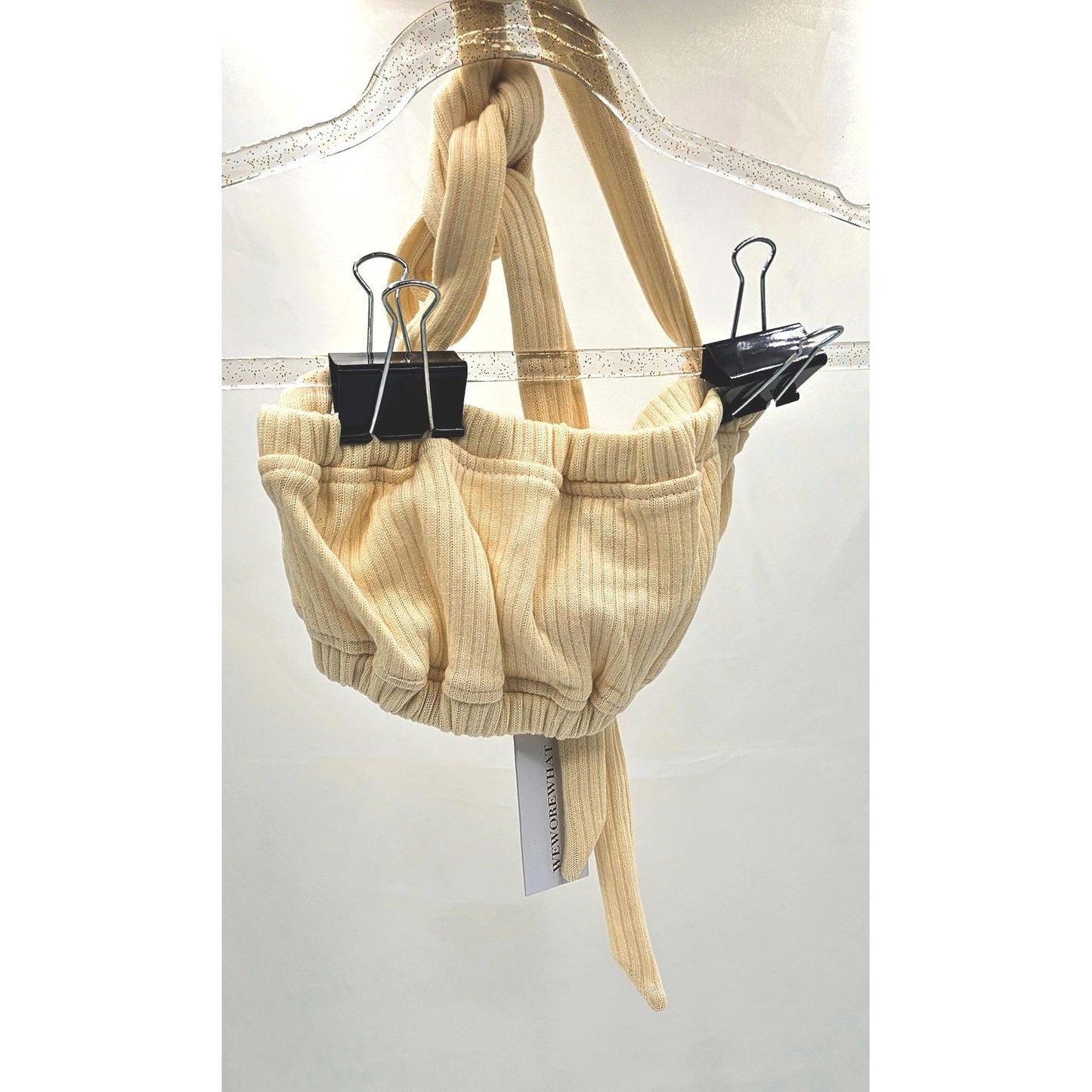 PrettyLittleThing Cozy Ribbed Halter Crop Top - Beige Bliss S