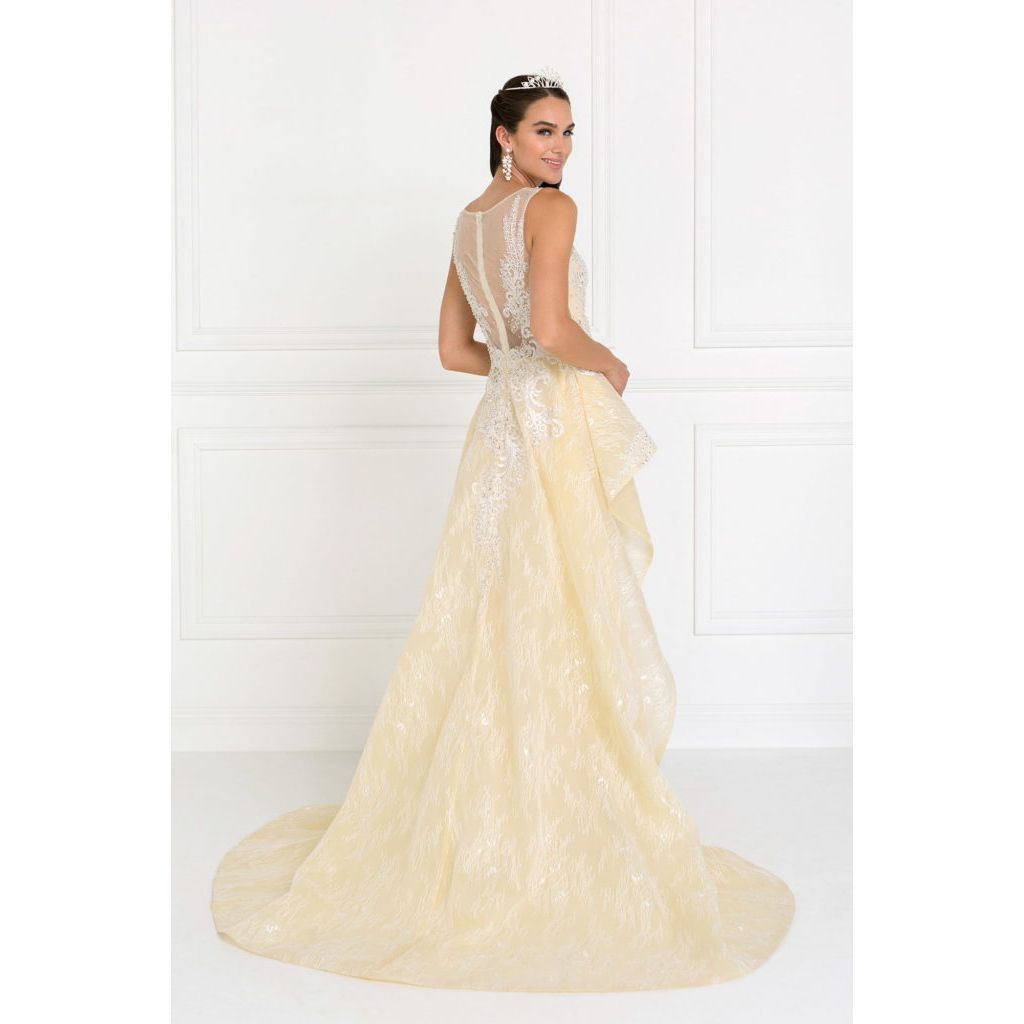 Lace Illusion Sweetheart A-Line Long Dress with Organza Overlay-1
