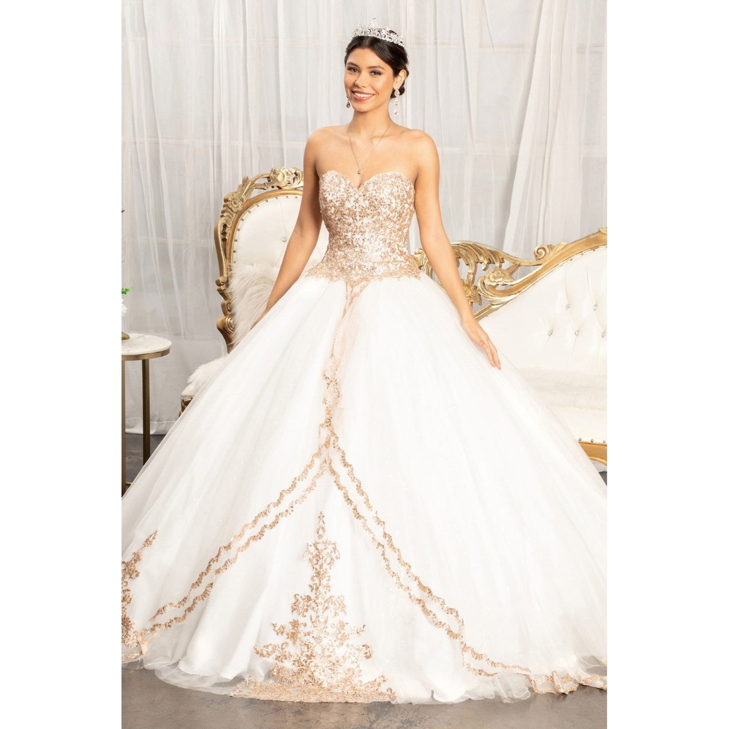 Sequin and Glitter Embellished Sweetheart Quinceanera Dress-0
