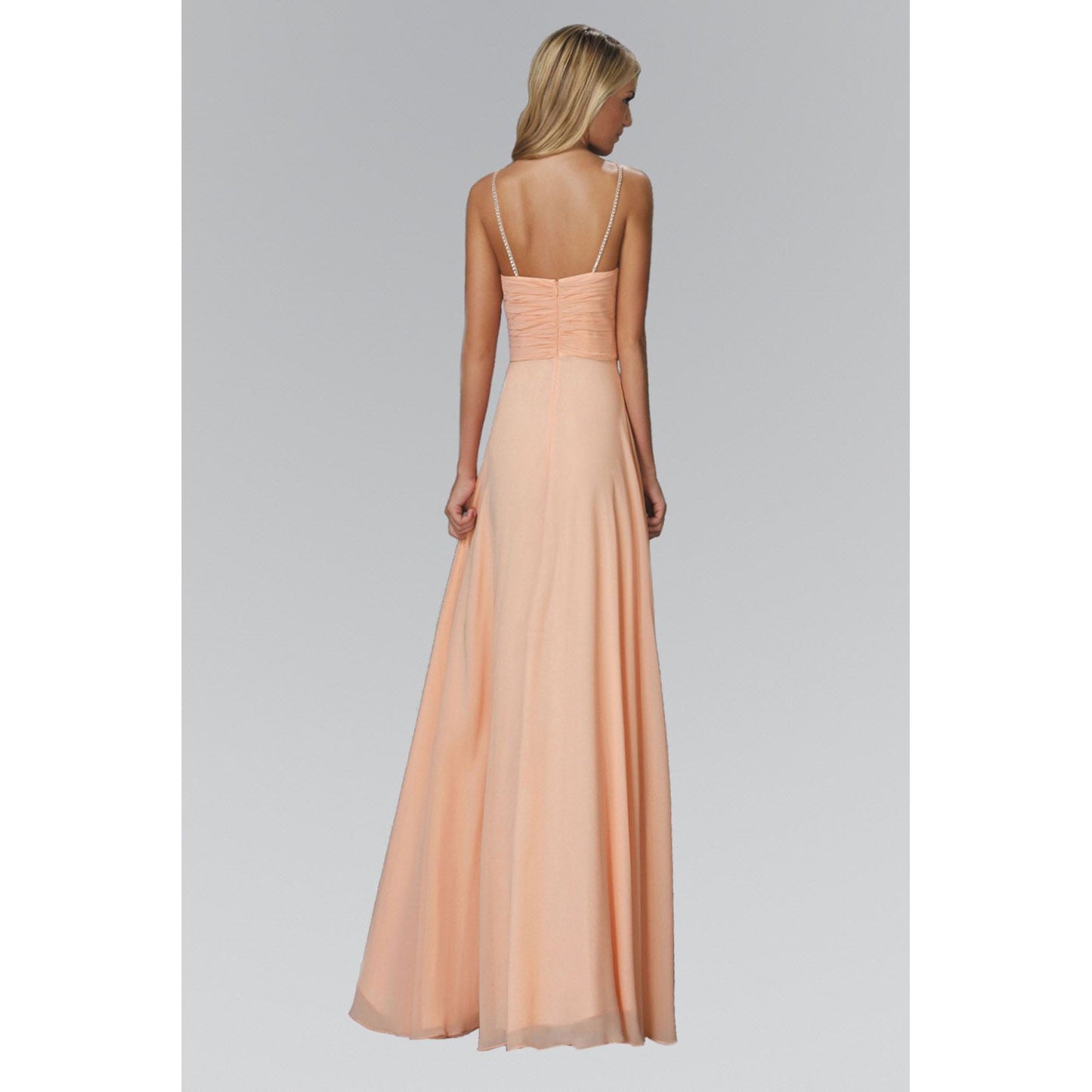 Spaghetti Straps Long Chiffon Dress Accented with Bead and Jewel-4