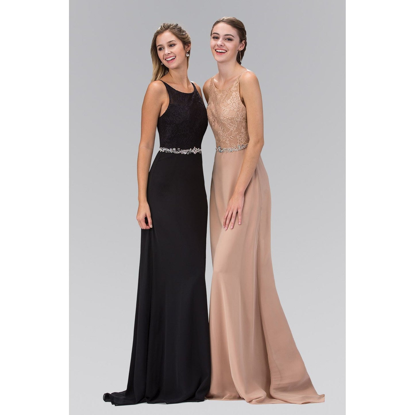 Chiffon Floor Length Dress Accented with Jewel Waistband-4