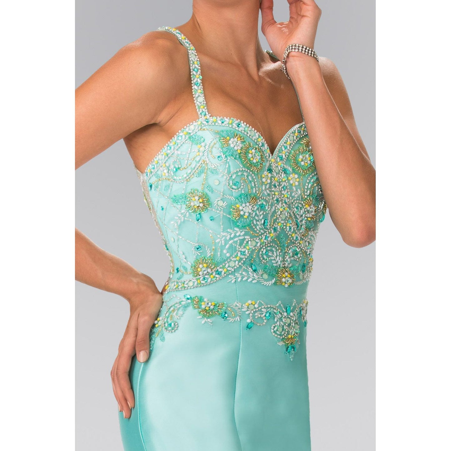 Ruffle-Back Sweetheart Mikado Dress Accented with Beading Details-2