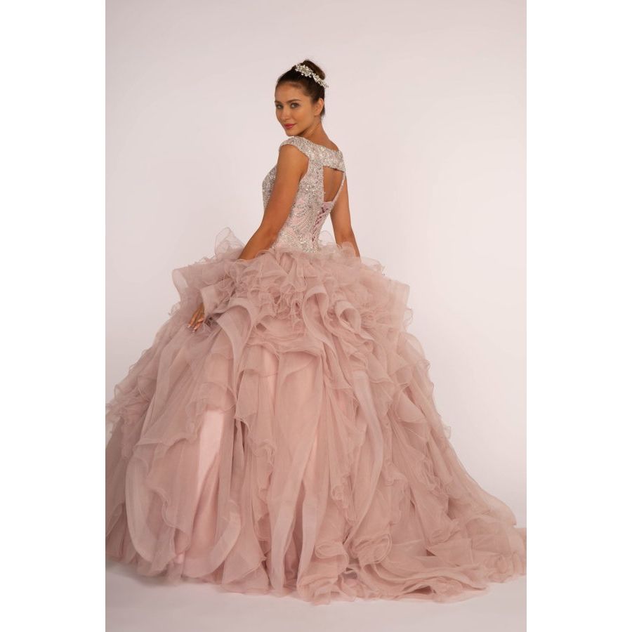 Beads and Sequin Embellished Bodice Boat Neck Ball Gown-1