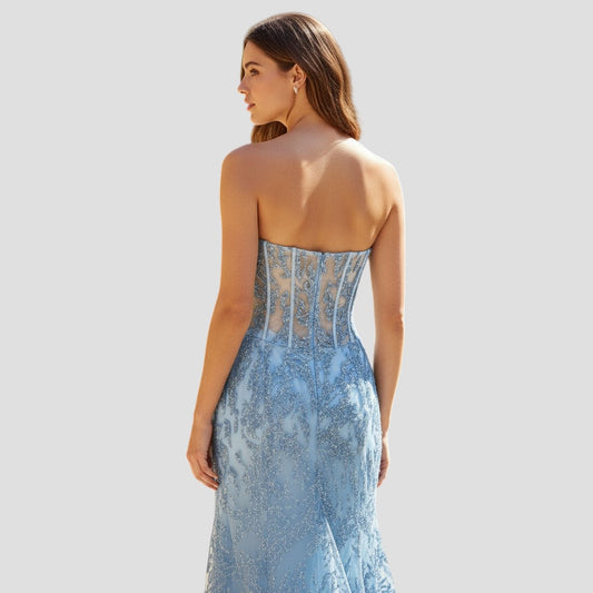 Jovani Aqua Dreamy Lace Mermaid Gown: Make Waves with Elegance!