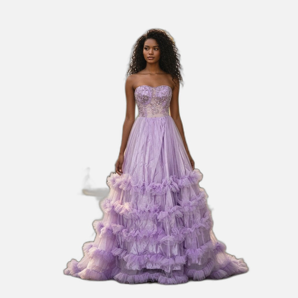 Lavender Dreams Ruffled Gala Gown – Twirl Your Way to Elegance!