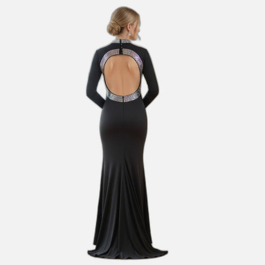 Glamorous Evening Dress with Sparkly Collar and Cuffs