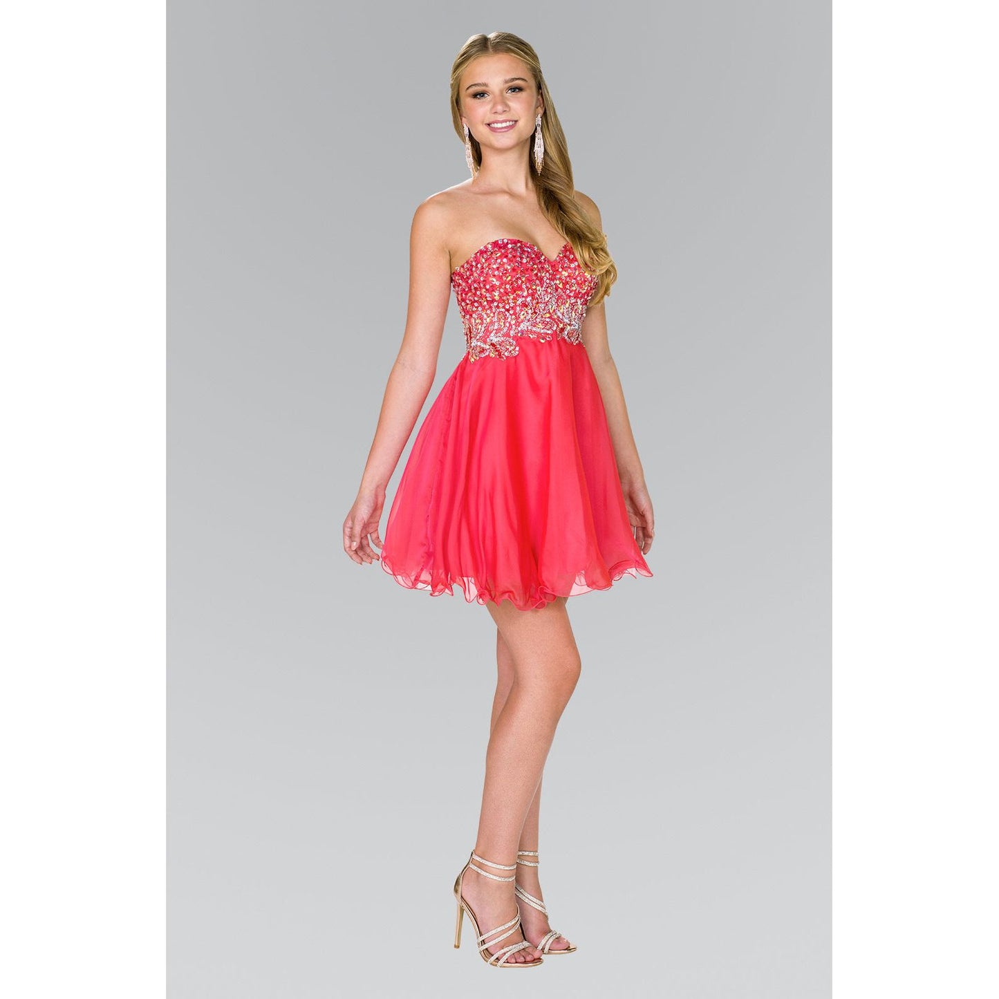 Strapless Sweetheart Short Dress with Jewel and Sequin Embellished Bodice-0