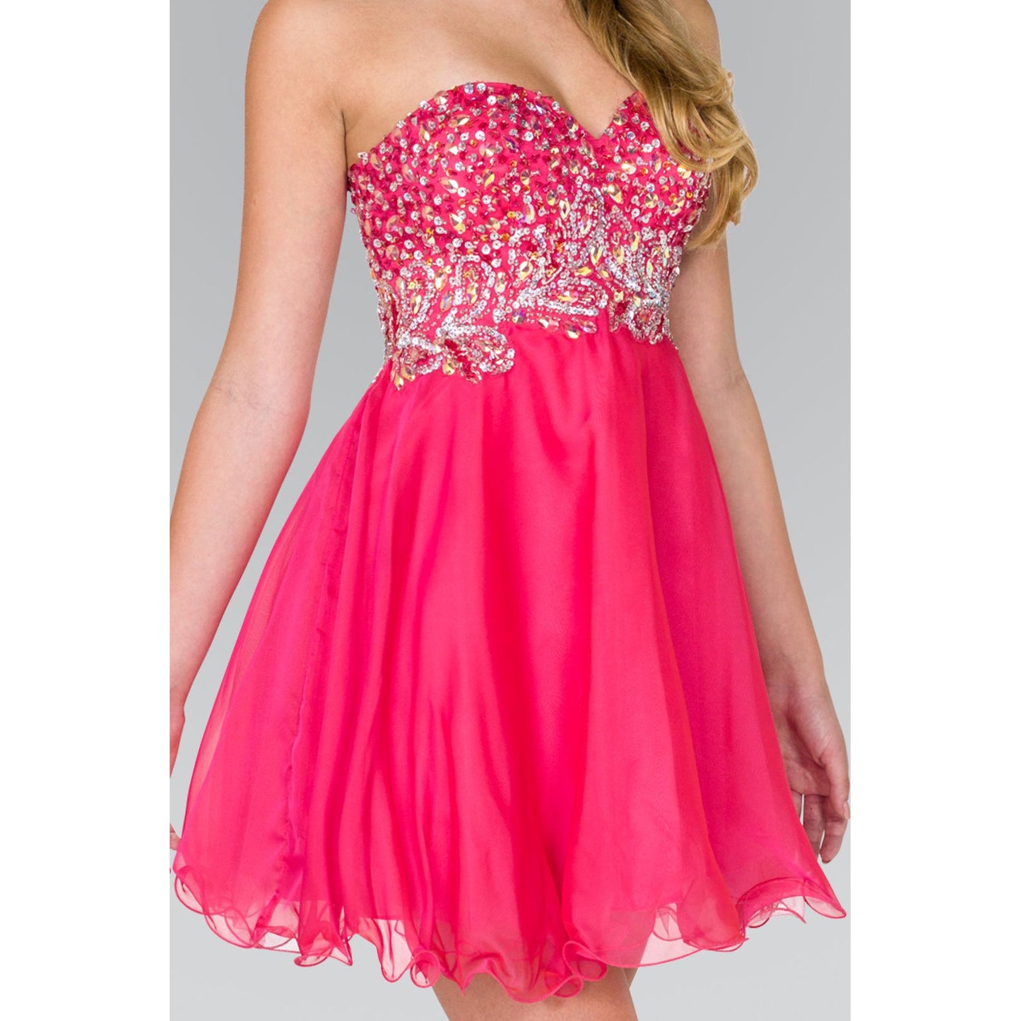 Strapless Sweetheart Short Dress with Jewel and Sequin Embellished Bodice-2
