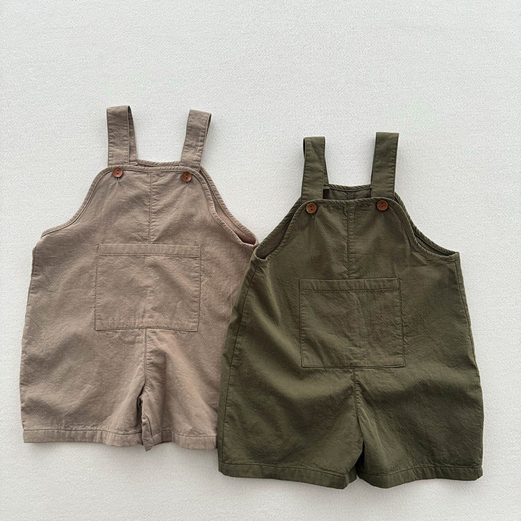 New Arrival Summer Baby Kids Solid Color Cotton Overalls-0