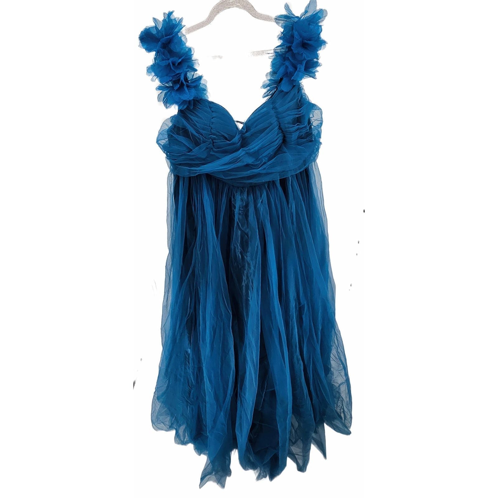 Faeriestyle Flirty Blue Floral Strap Midi Dress - Twirl-Worthy! XXL/2X