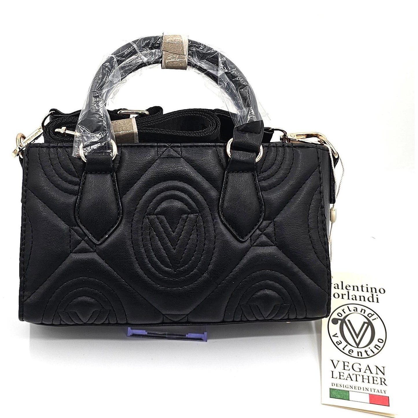 Valentino Orlandi Vegan Leather Black Quilted Handbag