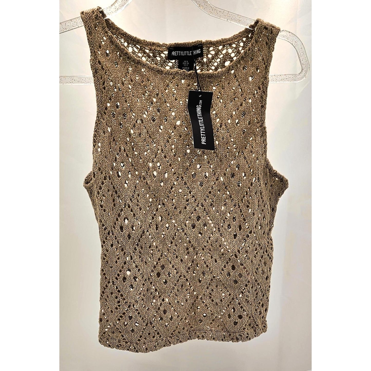 PrettyLittleThing Brown Crochet Sleeveless Sweater Tank Top/8