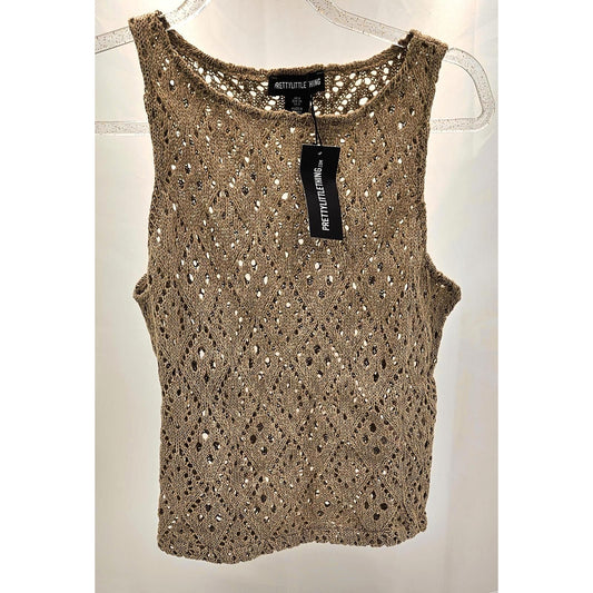 PrettyLittleThing Brown Crochet Sleeveless Sweater Tank Top/8