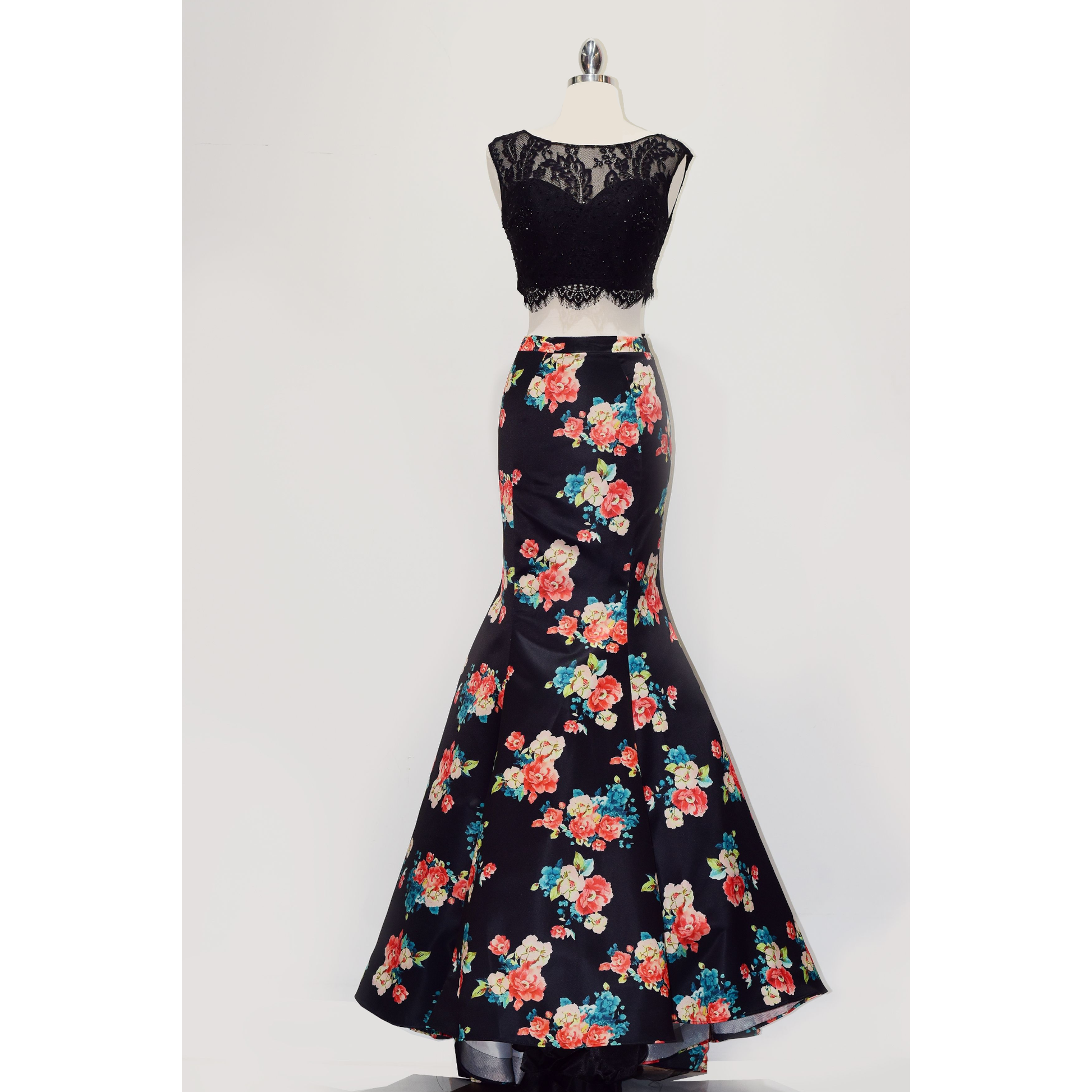 Two-Pieces Dress with Floral Print Skirt-0
