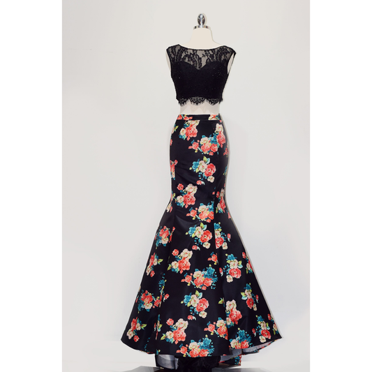 Two-Pieces Dress with Floral Print Skirt-0