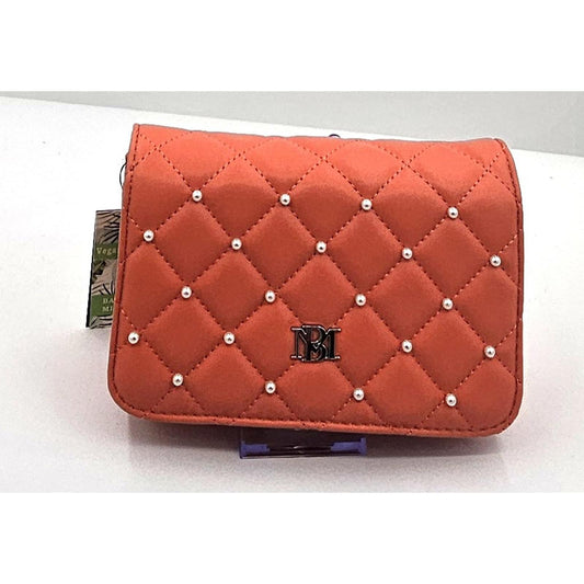 Badgley Mischka Chic Quilted Orange Crossbody Bag with Pearl Studs