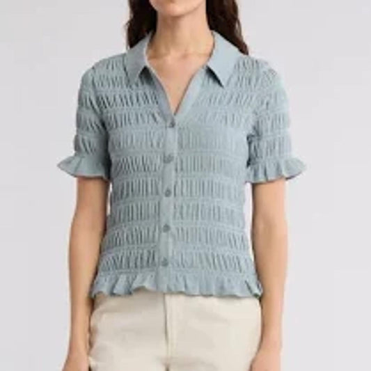 Sanctuary Button Front Tee with Lettuce Sleeves/XL
