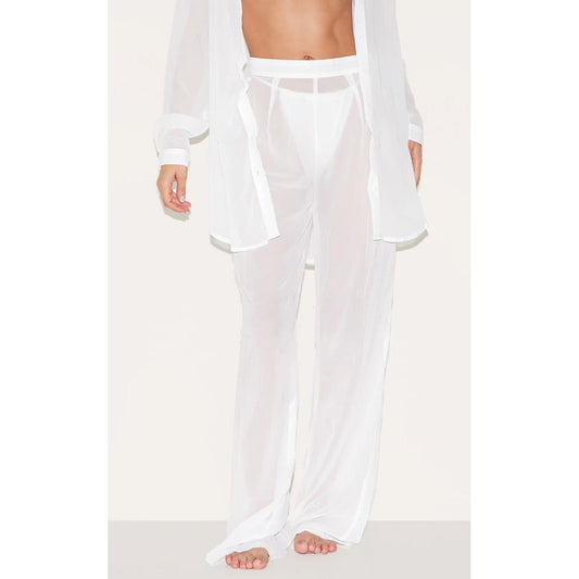 Prettylittlething White Chiffon oversized Plisse trousers/10