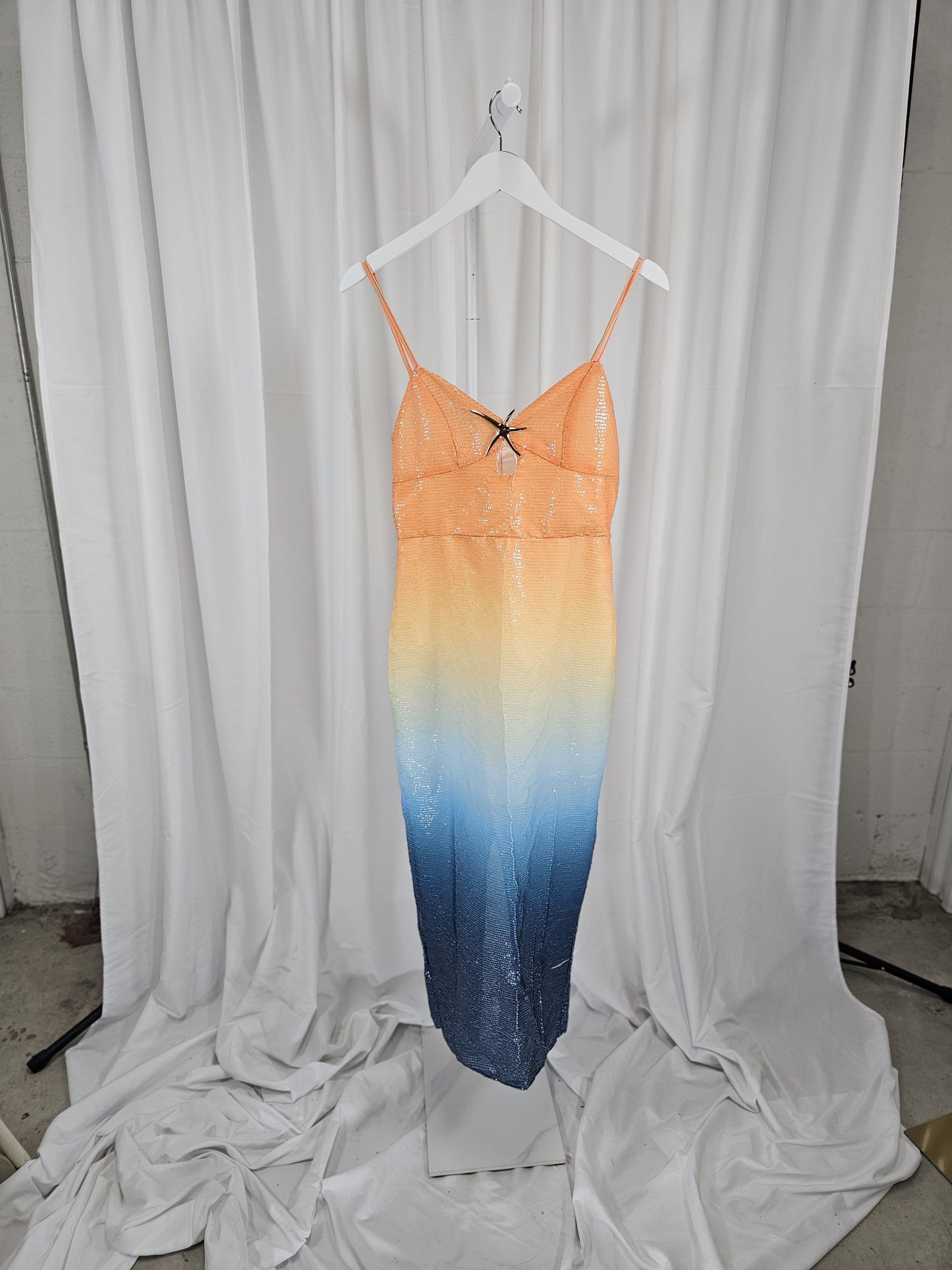 Sunset Dreams Sequin Maxi Dress: Shine & Dine (Missing small row of sequins - could cut short)
