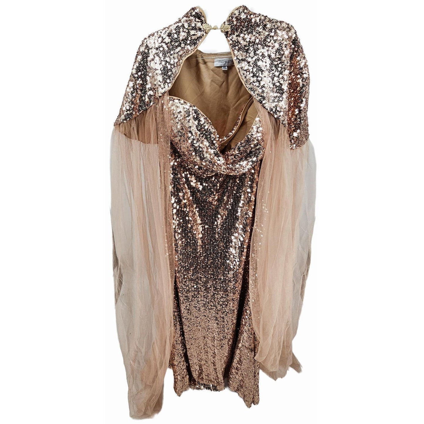 Faeriestyle Glamorous Rose Gold Sequin Evening Dress w/Sequined Sheer Cape/4XL