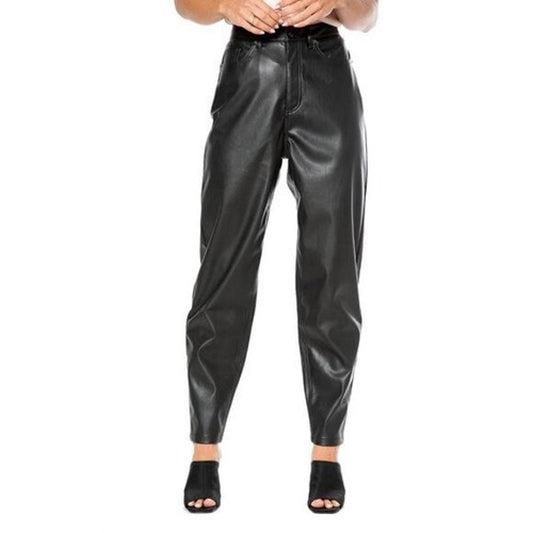 Juicy Couture High Rise Barrel Faux Vegan Leather Pants Black/20W