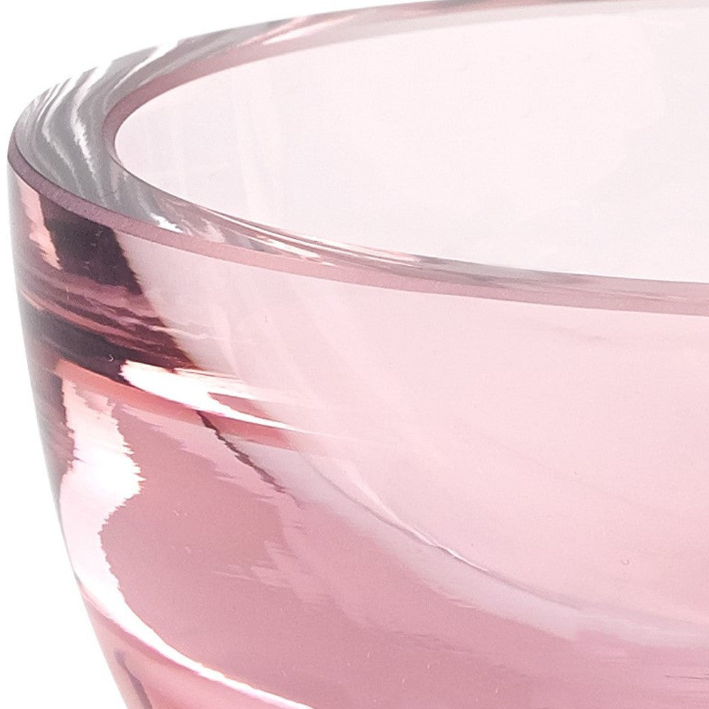 6" Pink Mouth Blown Crystal Thick Walled Bowl-3