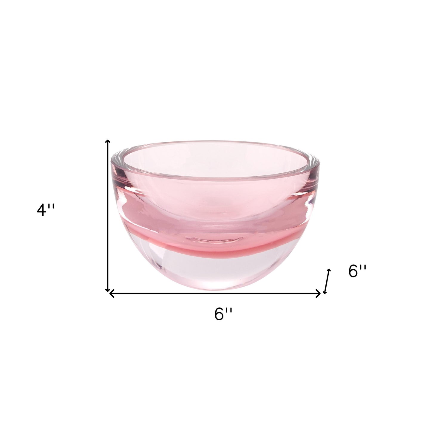 6" Pink Mouth Blown Crystal Thick Walled Bowl-6