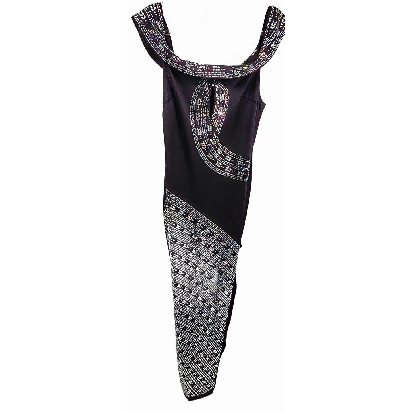 Faeriestyle Dazzling Black Evening Dress with Sparkly Sequin Swirls/XL